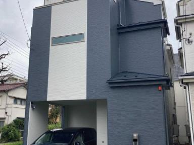 江戸川区 外壁塗装工事 白とグレーのツートンカラーでクールに変身！