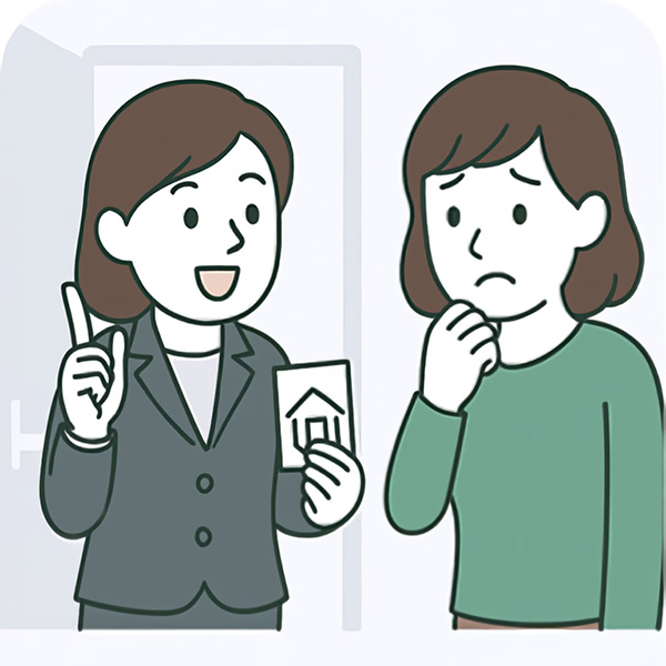 玄関で営業されて対応に困っている人のイラスト